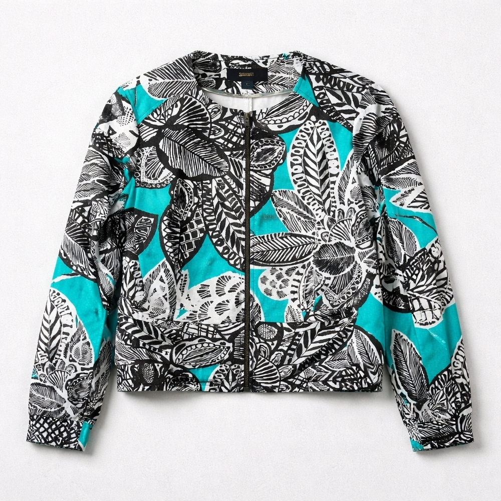 Chloe Madison Black and Blue Leaf Print Blazer